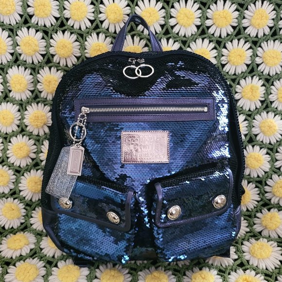 Coach Handbags - Coach Poppy Blue Sequin Backpack